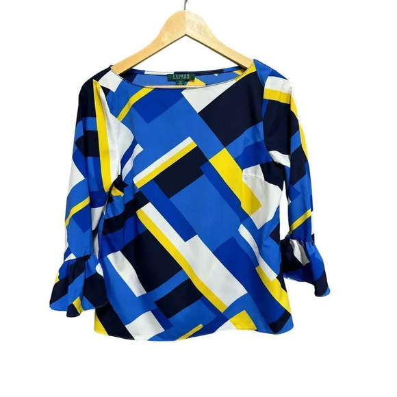 Lauren by Ralph Lauren Tops - Lauren Ralph Lauren Bright Blue and Yellow Geometric Blouse Size Medium Bright